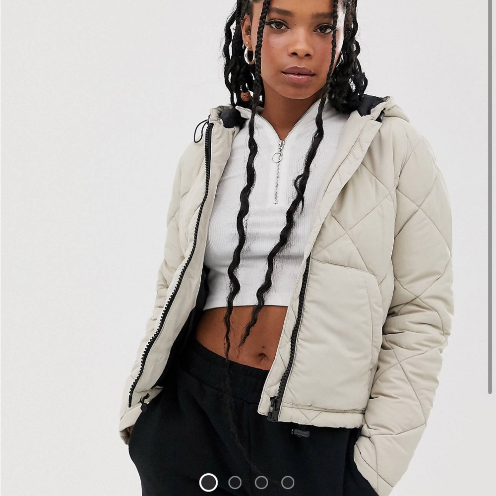 Noisy May Grid Padded Hooded Jacket
